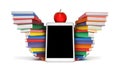 Wings of knowledge. tablet PC, colorful books stacked piles in t Royalty Free Stock Photo