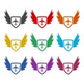Wings Logo Shield abstract design, color set Royalty Free Stock Photo