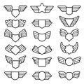 Wings shields. Air army emblems or badges flight corporate insignia vector templates collection