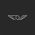 Wings symbol O letter logo, minimalist style thin line hipster monogram, creative flying car emblem