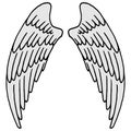 2643 wings, vector illustration, linear drawing of a pair of wings in black and white, isolate, design elements, doodle style Royalty Free Stock Photo