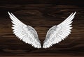 Wings. Vector illustration on wooden background. Black and white