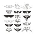 Wings vector set. Wing icon collection with vintage logo style. Royalty Free Stock Photo