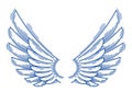 Wings vintage linear design element isolated easy to use, angel raven eagle or falcon.