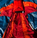 Wingsuit attached to BASE jumping rig Royalty Free Stock Photo