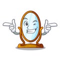 Wink big cartoon mirror in wooden frame Royalty Free Stock Photo