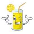 Wink glass fresh lemon juice on mascot Royalty Free Stock Photo