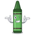 Wink green crayon isolated in the cartoon