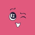 Winking cartoon face radiating a playful smile and raised eyebrow, effortlessly conveying mischief and fun, all set