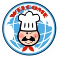 Winking chef face over a globe Royalty Free Stock Photo