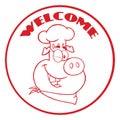 Winking Chef Pig Cartoon Mascot Character Red Circle Banner With Text Welcome Royalty Free Stock Photo