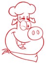 Winking Chef Pig Cartoon Mascot Character In Red Color.