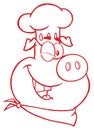 Winking Chef Pig Face Cartoon Mascot Character In Red Color