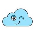 Winking cloud emoji outline illustration