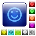 Winking emoticon color square buttons