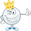 Winking Golf Ball With Gold Crown Holding A Thumb Royalty Free Stock Photo
