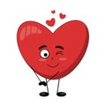 winking heart, heart character with expression of love feeling, shy and cute emotion