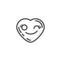 Winking heart face emoji line icon