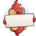 Winking Hot Dog Cartoon Character Holding A Blank Sign