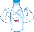 Winking Milk Bottle Character Showing Muscle Arms