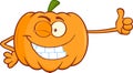Winking Pumpkin Cartoon Character Giving A Thumb Up