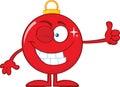 Winking Red Christmas Ball Cartoon Character Giving A Thumb Up