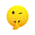 Winking, Shushing Face Showing Make Silence Sign - Cheeky Emoji Face Gestures, Showing Warning, Stay Quiet, Don`t tell