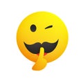 Winking, Shushing Face Showing Make Silence Sign - Cheeky Emoji Face Gestures, Showing Warning, Stay Quiet, Don\'t tell