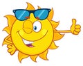 Winking Sun Cartoon Mascot Character With Sunglasses Giving The Thumbs Up. Royalty Free Stock Photo