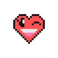 Winky face vector illustration. Pixel style wink emoji signals a joke.