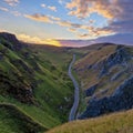 Winnats Pass in National Park Peak District in England before sunset 2022 Royalty Free Stock Photo