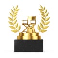 Winner Award Cube Gold Laurel Wreath Podium, Stage or Pedestal with Golden Director Chair, Movie Clapper and Megaphone. 3d