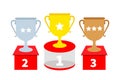 Winner Award Trophy Podium Gold Cup, silver Cup, bronze Cup. Sports Award first and second and third place in competition. Prize Royalty Free Stock Photo