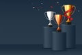 Winner background. Gold, Silver and Bronze Trophy Cup on prize podium Royalty Free Stock Photo