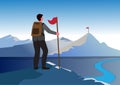 Winner. Businessman looks at his flag and contemplates victory. vector business concept illustration