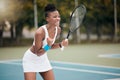 Winner, celebrate and black woman excited, tennis and victory with fitness, happiness and sports. Female person, happy Royalty Free Stock Photo