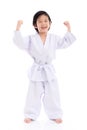 Winner child jumping on white backgroud Royalty Free Stock Photo