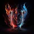 Winner cup in the clash of ice and fire on black background. Royalty Free Stock Photo