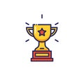 Winner cup, first place with golden bowl cup. Trophy with a star. Prize, achievement and rewards. Earn points online business.