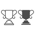 Winner cup line and solid icon. Final championship trophy, competition award symbol, outline style pictogram on white