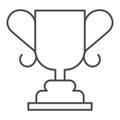 Winner cup thin line icon. Final championship trophy, competition award symbol, outline style pictogram on white