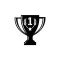 Winner cup trophy black silhouette with one number.