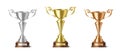 Winner cups realistic golden silver and bronze goblet champions awards for victory in competition Royalty Free Stock Photo