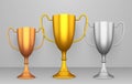 Winner cups realistic set, reward and achievement trophy