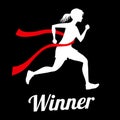 Winner female runner crossing finish line, sports champion vector concept Royalty Free Stock Photo