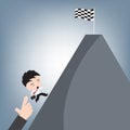 Winner finish race flag on hill and business man hand running up, achievement success concept, illustration vector in flat design Royalty Free Stock Photo