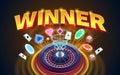 Winner fortune icons, slot sign machine, night Vegas. Vector illustration