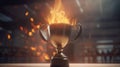 Winner gold trophy with blurred sparks on background. Generative ai