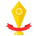 Winner gold trophy gold cup with red ribbon flat vector icons for sports victory concept. Sport award and prize, trophy cup illus Royalty Free Stock Photo