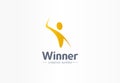 Winner, happiness creative symbol concept. Champion, goal celebration abstract business logo idea. Hand up man, happy